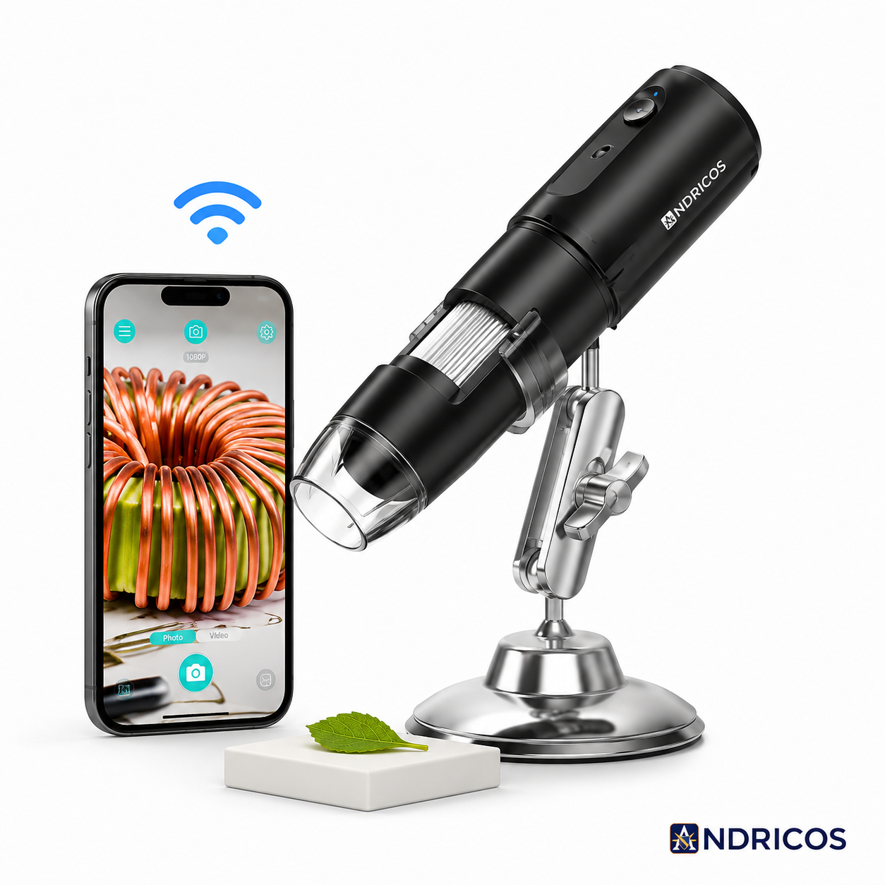 ANDRICOS Wireless Field Microscope — INSKAM 50X-1000X Portable WiFi Digital Microscope with 8 LED Lights, Phone/PC Support & Rechargeable Battery