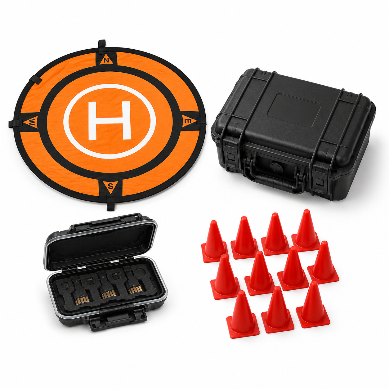 ANDRICOS Drone Field Support Kit — Landing Pad, SD Card Case, Marker Cones & Hard-Shell Accessory Storage for Field Drone Operations
