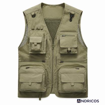 ANDRICOS Field Utility Vest — RONGKUN 14-Pocket Lightweight Mesh Sleeveless Workwear Vest for Photography, Fieldwork, Travel & Outdoor Carry