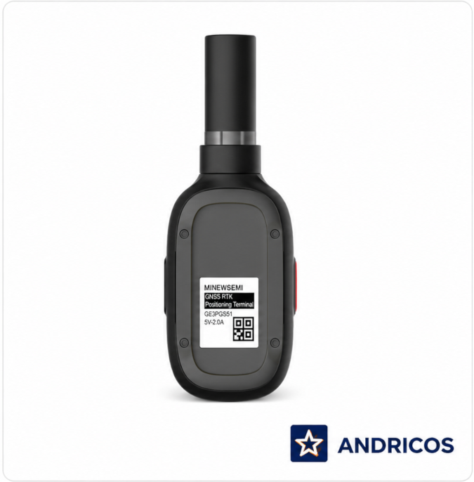 ANDRICOS Dual-Band GNSS Handheld Terminal — Minewsemi GE3PGS51 L1/L5 Positioning Device with RTK Engine Support, IP67 Housing, Bluetooth & Optional 4G