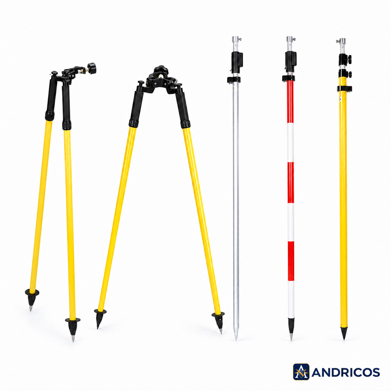 ANDRICOS Survey Pole Support Holder — Aluminium Two-Leg / Three-Leg Support for RTK, GPS, Prism Rods & Field Measuring Poles