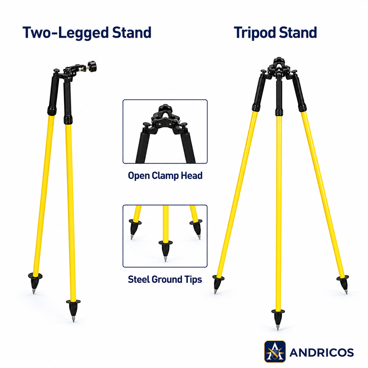 ANDRICOS Survey Pole Support Holder — Aluminium Two-Leg / Three-Leg Support for RTK, GPS, Prism Rods & Field Measuring Poles