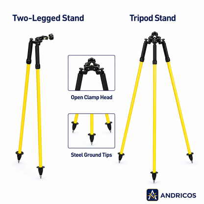 ANDRICOS Survey Pole Support Holder — Aluminium Two-Leg / Three-Leg Support for RTK, GPS, Prism Rods & Field Measuring Poles