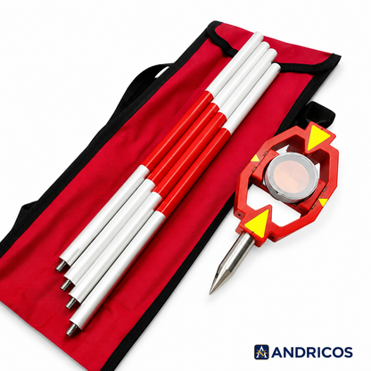 ANDRICOS Mini Survey Prism Set — Offset -30 / 0 / +17.5mm Total Station Prism with Aluminium Alloy Poles, 25.4mm Copper-Coated Prism & Compact Field Kit Design