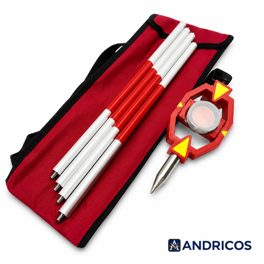 ANDRICOS Mini Survey Prism Set — Offset -30 / 0 / +17.5mm Total Station Prism with Aluminium Alloy Poles, 25.4mm Copper-Coated Prism & Compact Field Kit Design