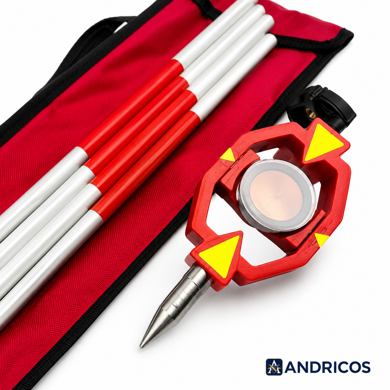 ANDRICOS Mini Survey Prism Set — Offset -30 / 0 / +17.5mm Total Station Prism with Aluminium Alloy Poles, 25.4mm Copper-Coated Prism & Compact Field Kit Design