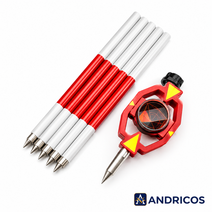 ANDRICOS Mini Survey Prism Set — Offset -30 / 0 / +17.5mm Total Station Prism with Aluminium Alloy Poles, 25.4mm Copper-Coated Prism & Compact Field Kit Design