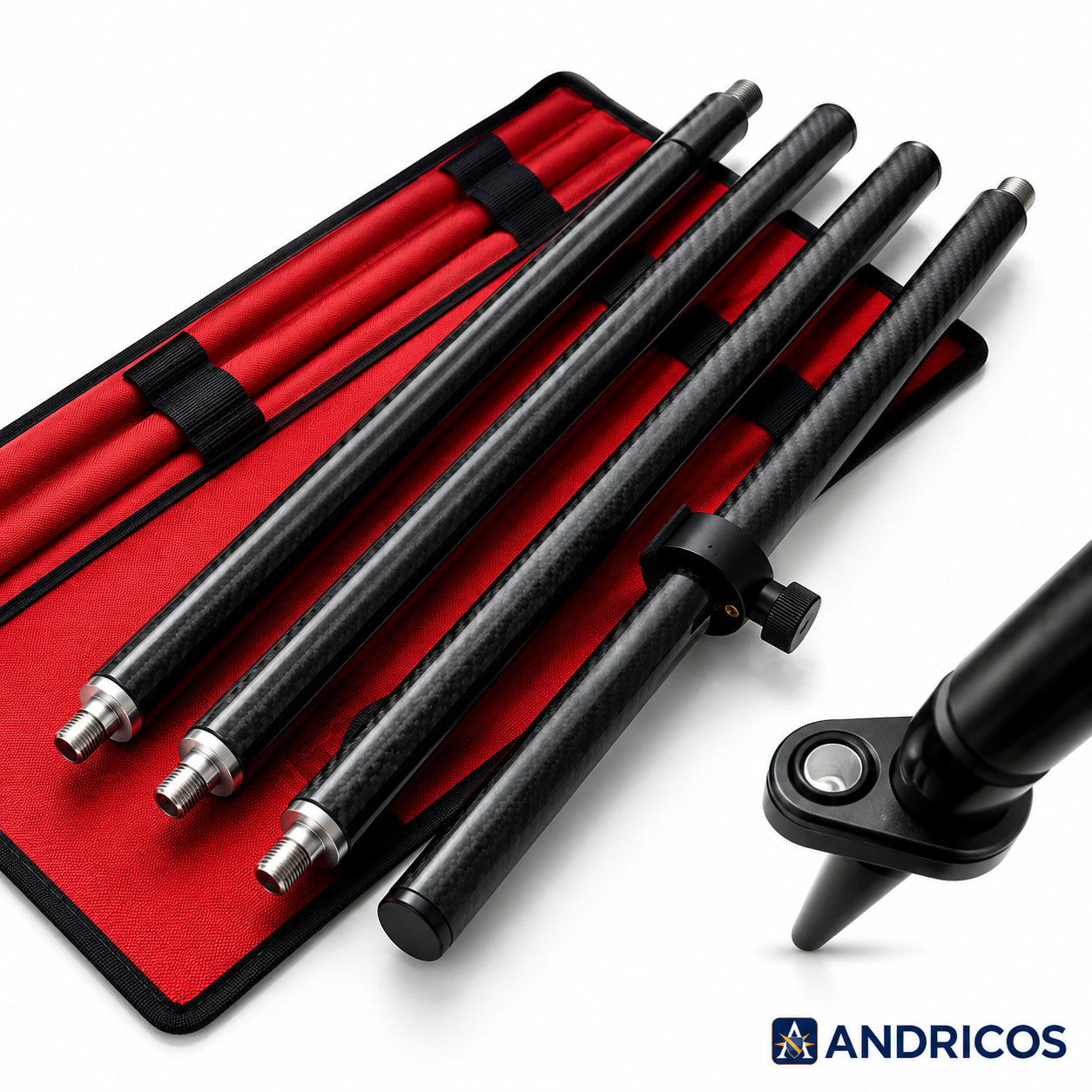 ANDRICOS 2M Carbon Fibre RTK Survey Pole — 4-Section GNSS/GPS Surveying Rod with 5/8×11 Thread, 32mm Diameter & Lightweight Field Design