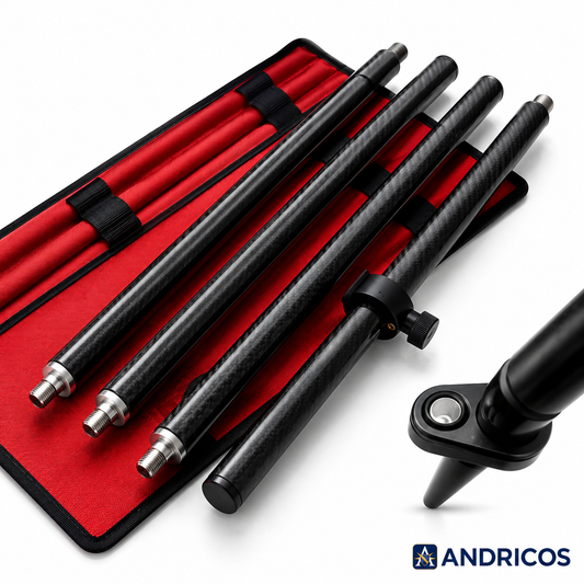 ANDRICOS 2M Carbon Fibre RTK Survey Pole — 4-Section GNSS/GPS Surveying Rod with 5/8×11 Thread, 32mm Diameter & Lightweight Field Design