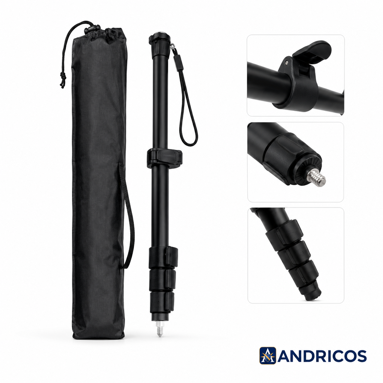 ANDRICOS Telescopic RTK Survey Pole — 47–150cm Aluminium Alloy Lightweight Centering Rod for GNSS Receivers, Survey Accessories & Field Positioning