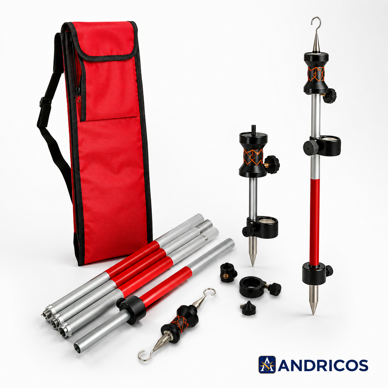 ANDRICOS 360° Mini Survey Prism Set — BMAD Reflective Prism for Swiss-Type Robotic Total Stations with 4 Poles, Bubble, Hook & Soft Carry Bag
