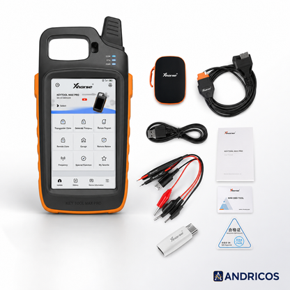 ANDRICOS Professional Vehicle Key & Diagnostic Tool — Xhorse VVDI Key Tool Max Pro with OBD Cable, TPMS Support, Remote Testing, Voltage Detection & Locksmith Workflow Functions