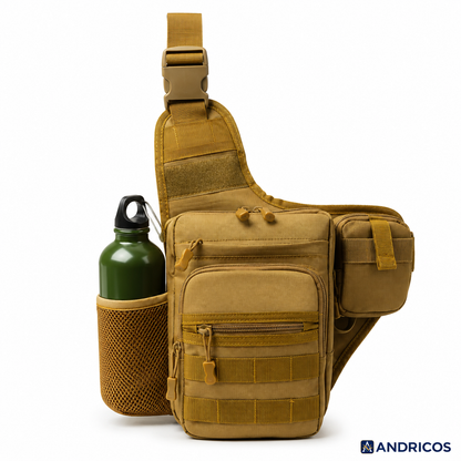 ANDRICOS Compact Field Sling Bag — Scione 600D Oxford Crossbody Chest Pouch with MOLLE Front, Bottle Pocket & Multi-Way Outdoor Carry