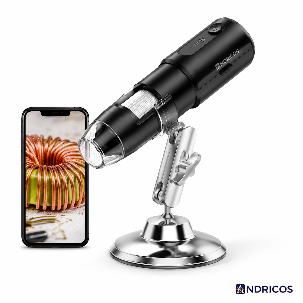 ANDRICOS Wireless Field Microscope — INSKAM 50X-1000X Portable WiFi Digital Microscope with 8 LED Lights, Phone/PC Support & Rechargeable Battery