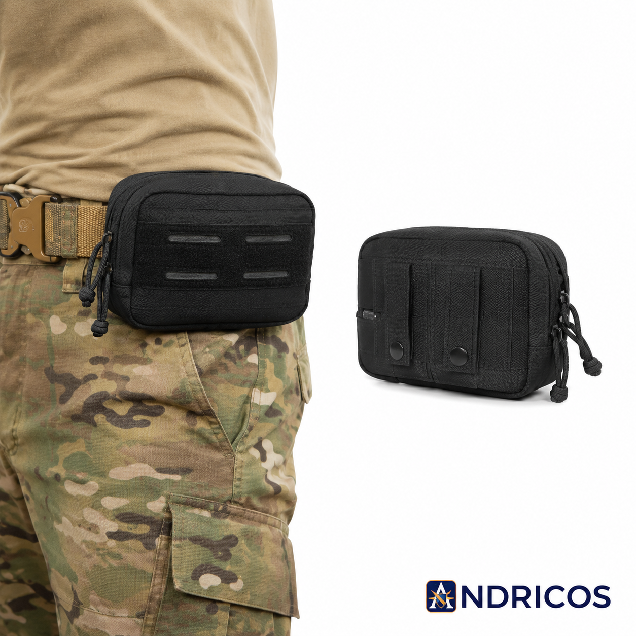 ANDRICOS Compact Field Utility Pouch — MOLLE Admin Bag with Nylon Build, Internal Organiser, Reflective Detail & Field Carry System