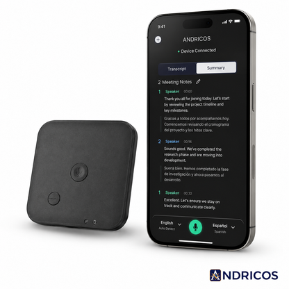 ANDRICOS AI Field Recorder — 64GB FoCase Rec CR1 Voice & Call Recorder with Speech-to-Text, AI Summaries, Translation Support, Dual Microphones & App File Management