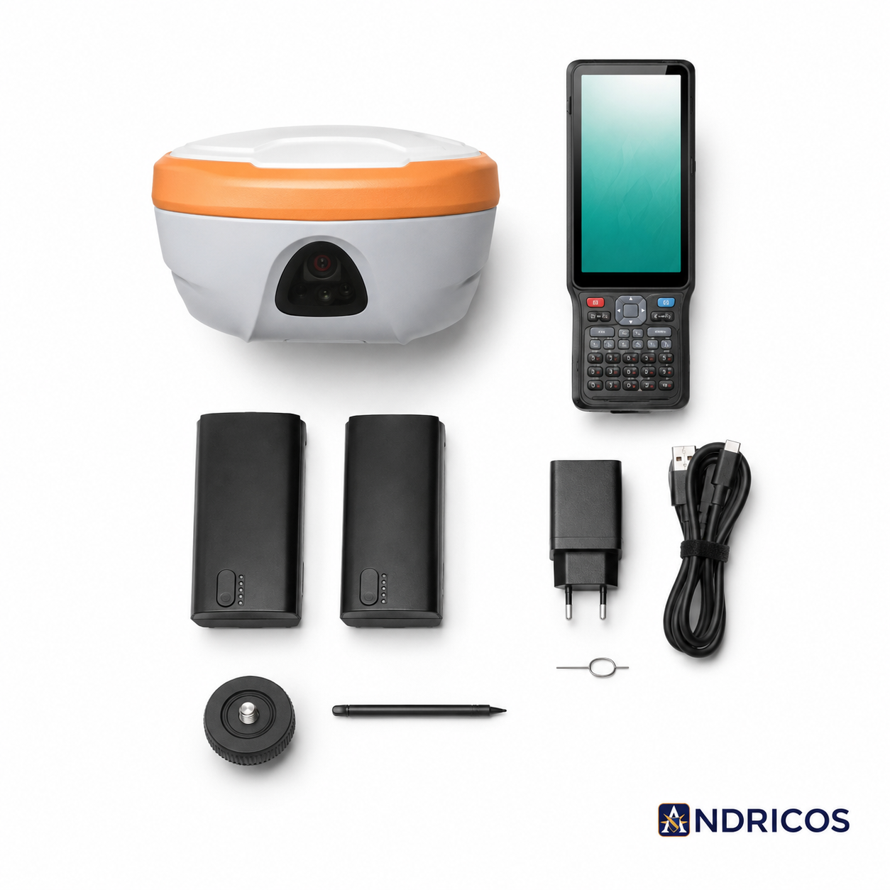 ANDRICOS Laser RTK GNSS Receiver — Multi-Frequency Dual Camera GIS Mapping Receiver with IP68 Rating, Tilt Correction, 4G/WiFi/Bluetooth & Centimetre-Level Positioning