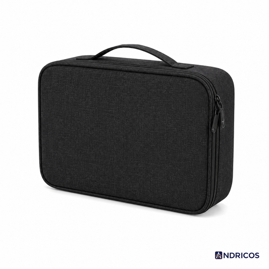 ANDRICOS Portable Tech Cable Organiser — Oxford Travel Storage Bag for USB Cables, Chargers, Plugs, Adapters & Digital Accessories