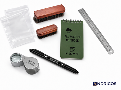 ANDRICOS Student Field Recording Bundle — Notebook, Ruler, Magnifier, Marker Pen, Sample Bags & Soft Cleaning Brush for Archaeology and Fieldwork
