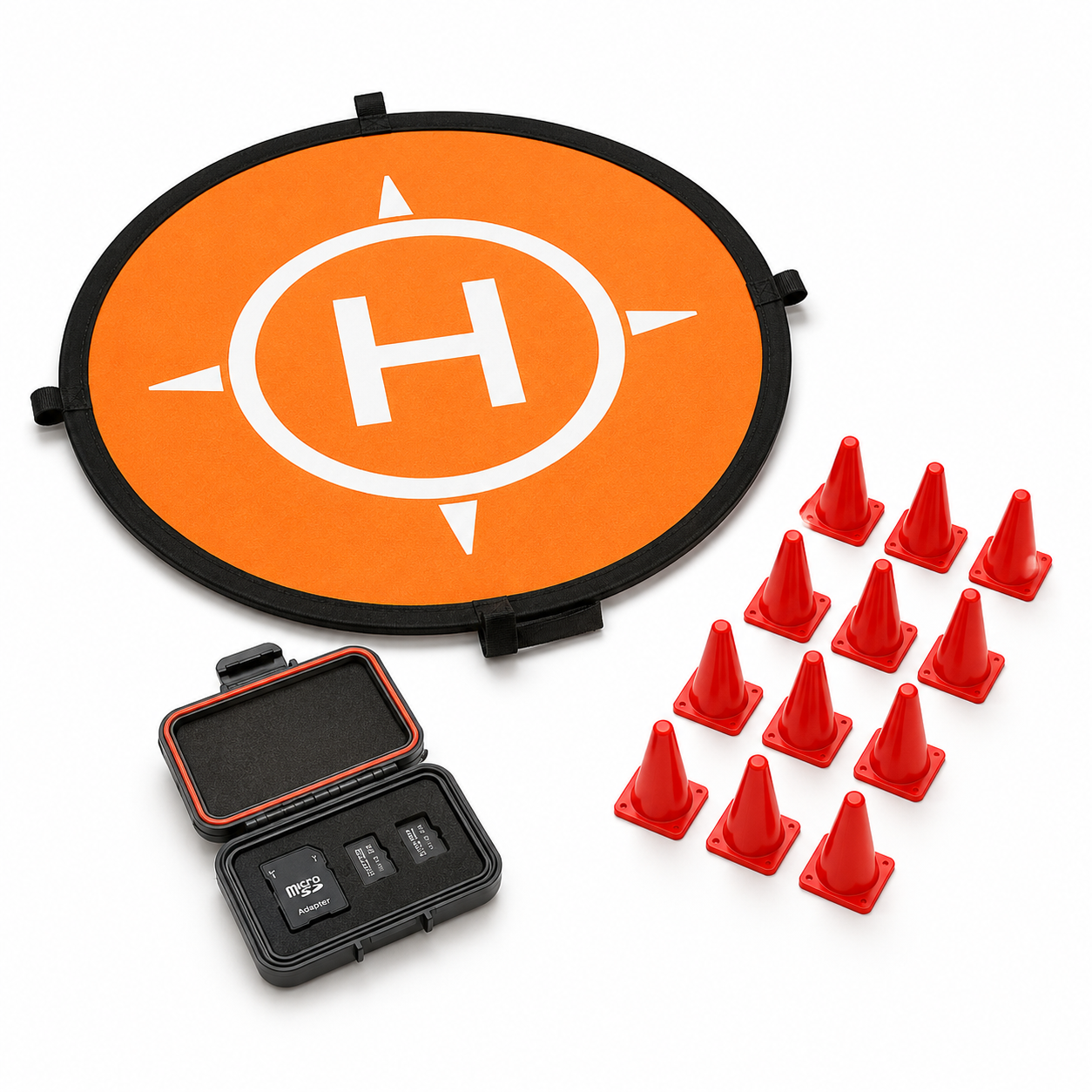 ANDRICOS Drone Field Support Kit — Landing Pad, SD Card Case, Marker Cones & Hard-Shell Accessory Storage for Field Drone Operations
