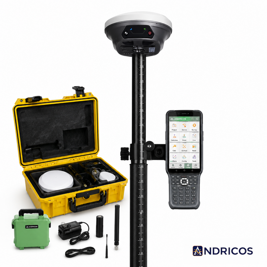 ANDRICOS E1 RTK GNSS Receiver Set — 1408-Channel Base & Rover Survey System with 60° IMU Tilt, IP68 Housing, Multi-Constellation GNSS & Internal Radio