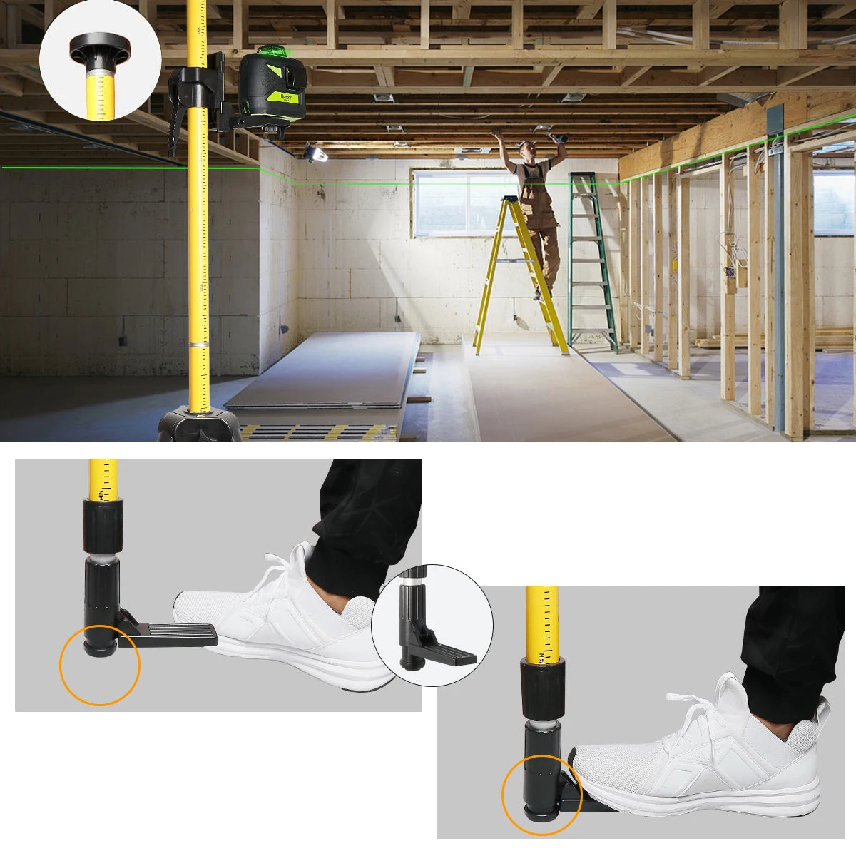 ANDRICOS Laser Mounting Pole System — Huepar LP36A 3.7M Telescoping Laser Tripod with 1/4"-20 Mount, 5/8"-11 Adapter, Adjustable Bracket & Carry Bag