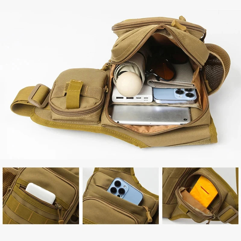 ANDRICOS Compact Field Sling Bag — Scione 600D Oxford Crossbody Chest Pouch with MOLLE Front, Bottle Pocket & Multi-Way Outdoor Carry