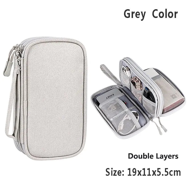 ANDRICOS Compact Electronics Organiser — AILEHKUO Waterproof-Style Nylon Travel Pouch for USB Cables, Chargers, Hard Drives & Digital Accessories