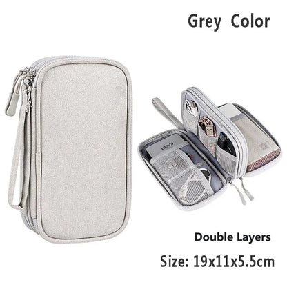 ANDRICOS Compact Electronics Organiser — AILEHKUO Waterproof-Style Nylon Travel Pouch for USB Cables, Chargers, Hard Drives & Digital Accessories