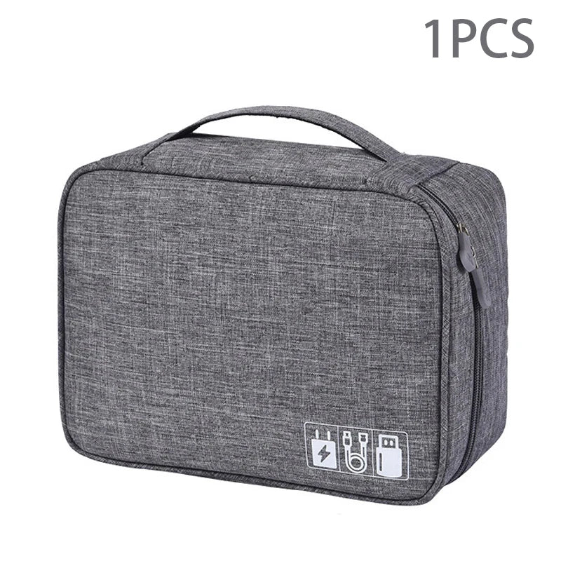 ANDRICOS Portable Tech Cable Organiser — Oxford Travel Storage Bag for USB Cables, Chargers, Plugs, Adapters & Digital Accessories