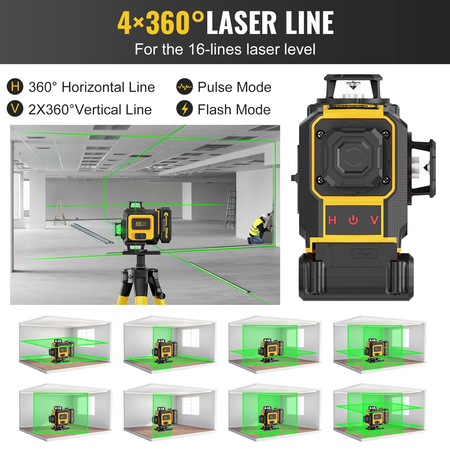 ANDRICOS 4D Laser Level Kit — CONENTOOL 16-Line Green Self-Leveling Laser with Tripod, 360° Rotation, Remote Control, 2 Batteries & Mounting Accessories