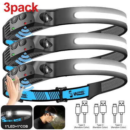 ANDRICOS Rechargeable Sensor Headlamp — VASTFIRE COB/XPG LED Head Torch with Type-C Charging, Motion Induction, 5 Lighting Modes & Built-In Battery