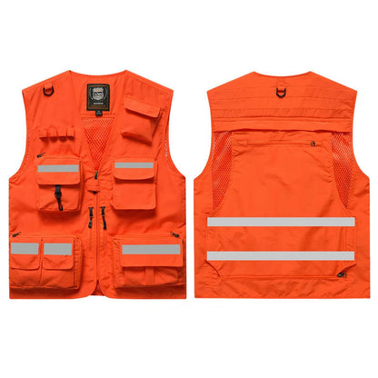 ANDRICOS High-Visibility Field Utility Vest — Multi-Pocket Reflective Workwear Vest for Surveying, Site Recording, Volunteers & Outdoor Field Tasks