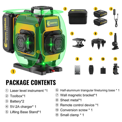 ANDRICOS 4D Laser Level Kit — CONENTOOL 16-Line Green Self-Leveling Laser with Tripod, 360° Rotation, Remote Control, 2 Batteries & Mounting Accessories