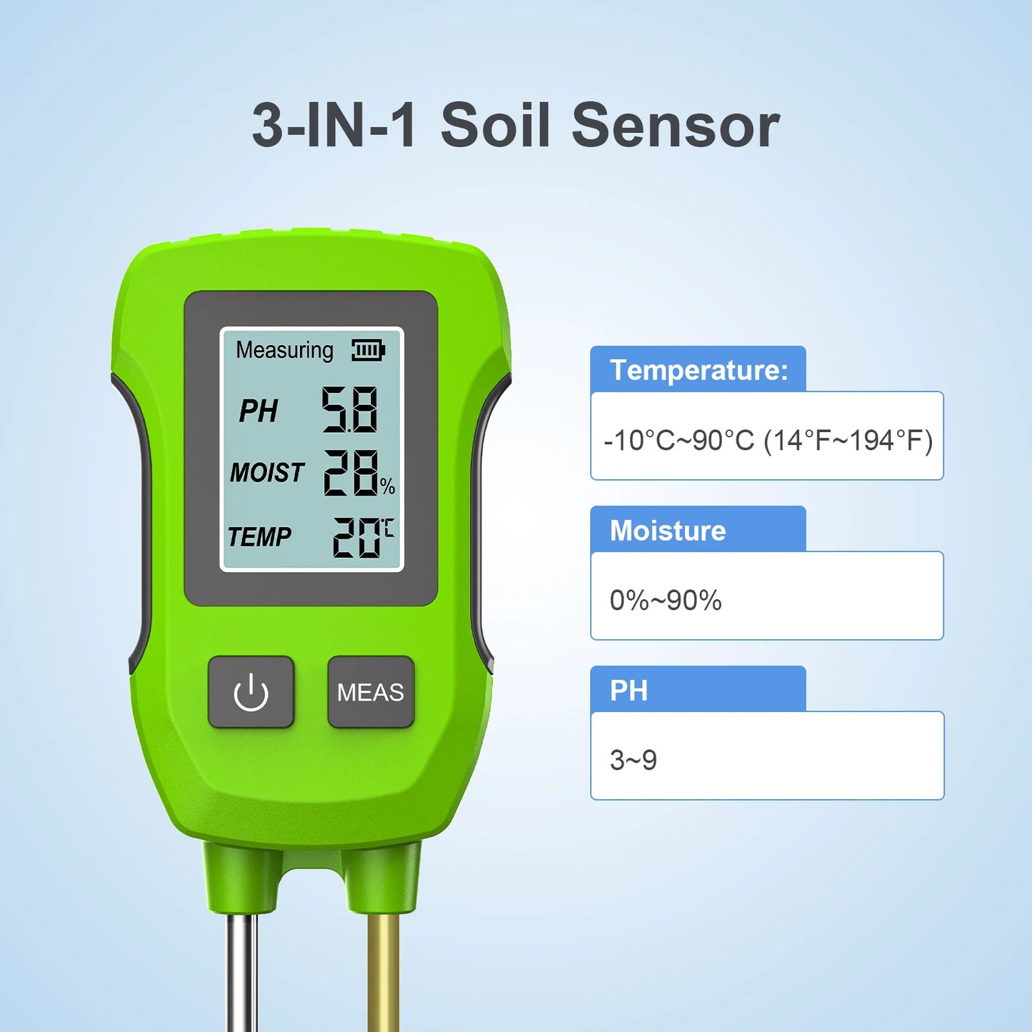ANDRICOS Digital Soil Tester — INSOMA 3-in-1 LCD Soil Meter for pH, Moisture & Temperature with Backlight for Field, Garden & Environmental Checks