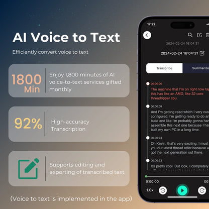 ANDRICOS AI Field Recorder — 64GB FoCase Rec CR1 Voice & Call Recorder with Speech-to-Text, AI Summaries, Translation Support, Dual Microphones & App File Management