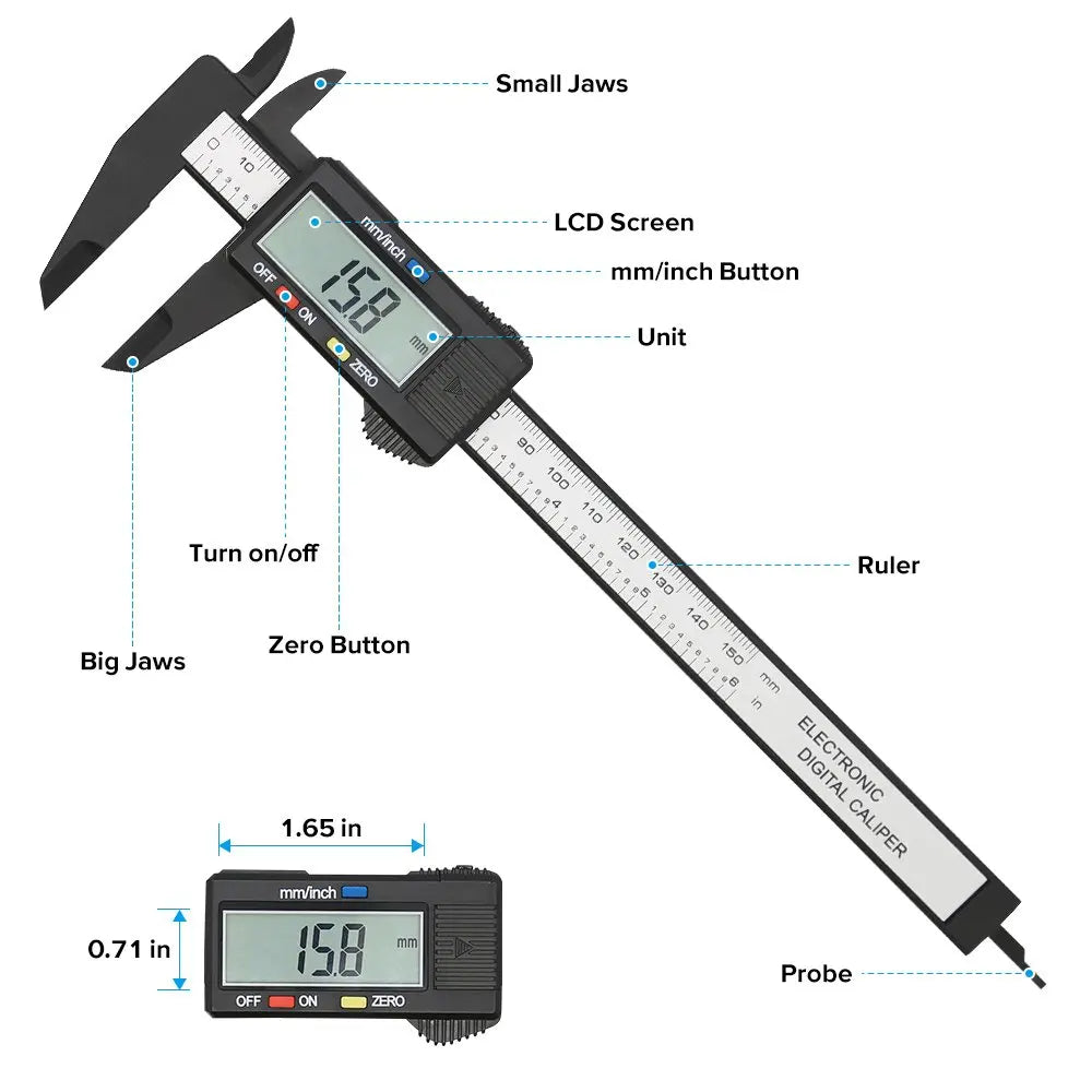 ANDRICOS Digital Measuring Caliper — 100mm/150mm Electronic Plastic Vernier Gauge with LCD Display, Zero Setting & Internal/External Measurement
