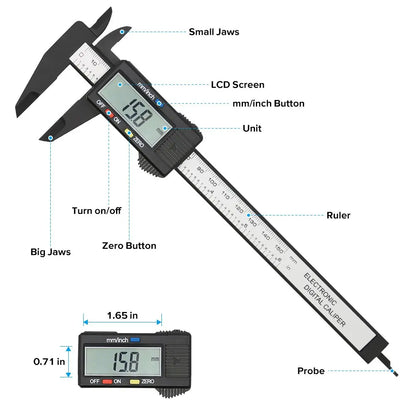 ANDRICOS Digital Measuring Caliper — 100mm/150mm Electronic Plastic Vernier Gauge with LCD Display, Zero Setting & Internal/External Measurement