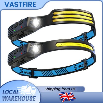 ANDRICOS Rechargeable Sensor Headlamp — VASTFIRE COB/XPG LED Head Torch with Type-C Charging, Motion Induction, 5 Lighting Modes & Built-In Battery