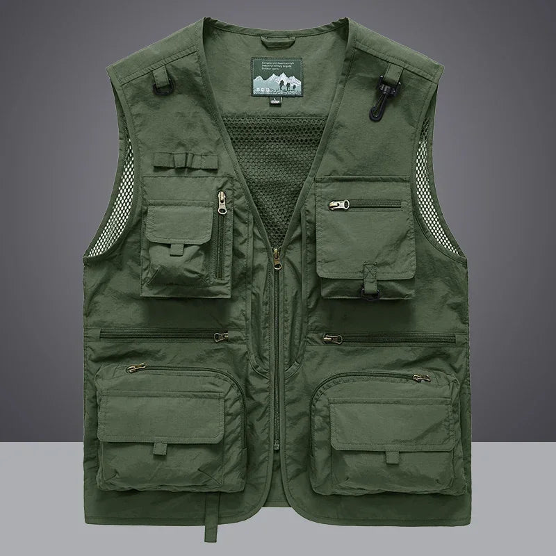 ANDRICOS Field Utility Vest — RONGKUN 14-Pocket Lightweight Mesh Sleeveless Workwear Vest for Photography, Fieldwork, Travel & Outdoor Carry