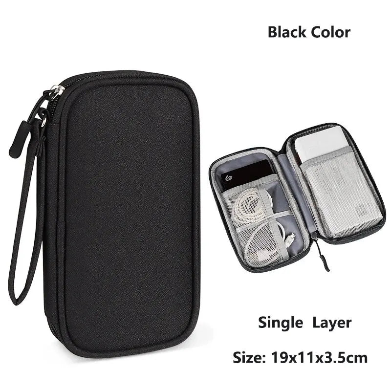 ANDRICOS Compact Electronics Organiser — AILEHKUO Waterproof-Style Nylon Travel Pouch for USB Cables, Chargers, Hard Drives & Digital Accessories
