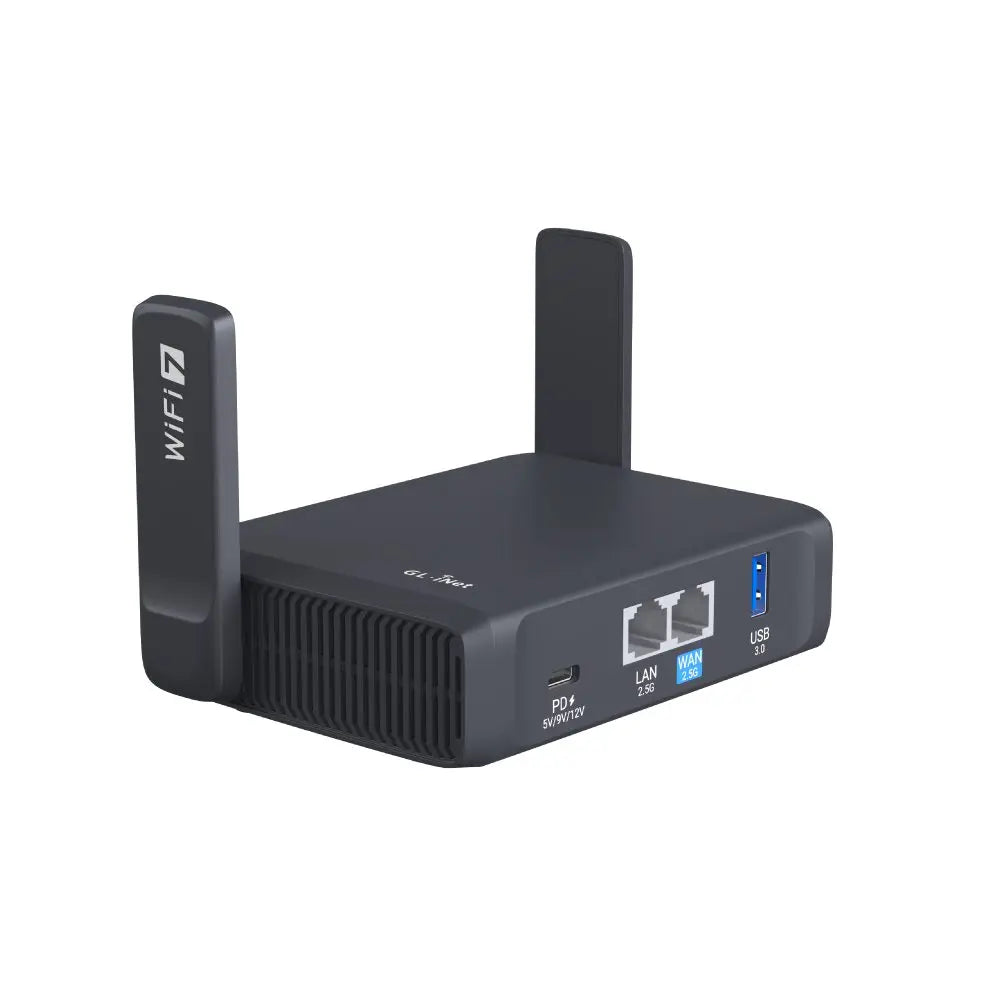 ANDRICOS Wi-Fi 7 Travel Router — GL.iNet Slate 7 GL-BE3600 Dual-Band Portable Router with Dual 2.5G Ports, OpenWrt, Touchscreen, VPN Support & Foldable Antennas