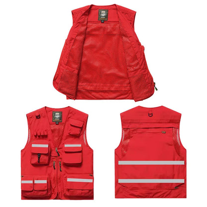 ANDRICOS High-Visibility Field Utility Vest — Multi-Pocket Reflective Workwear Vest for Surveying, Site Recording, Volunteers & Outdoor Field Tasks