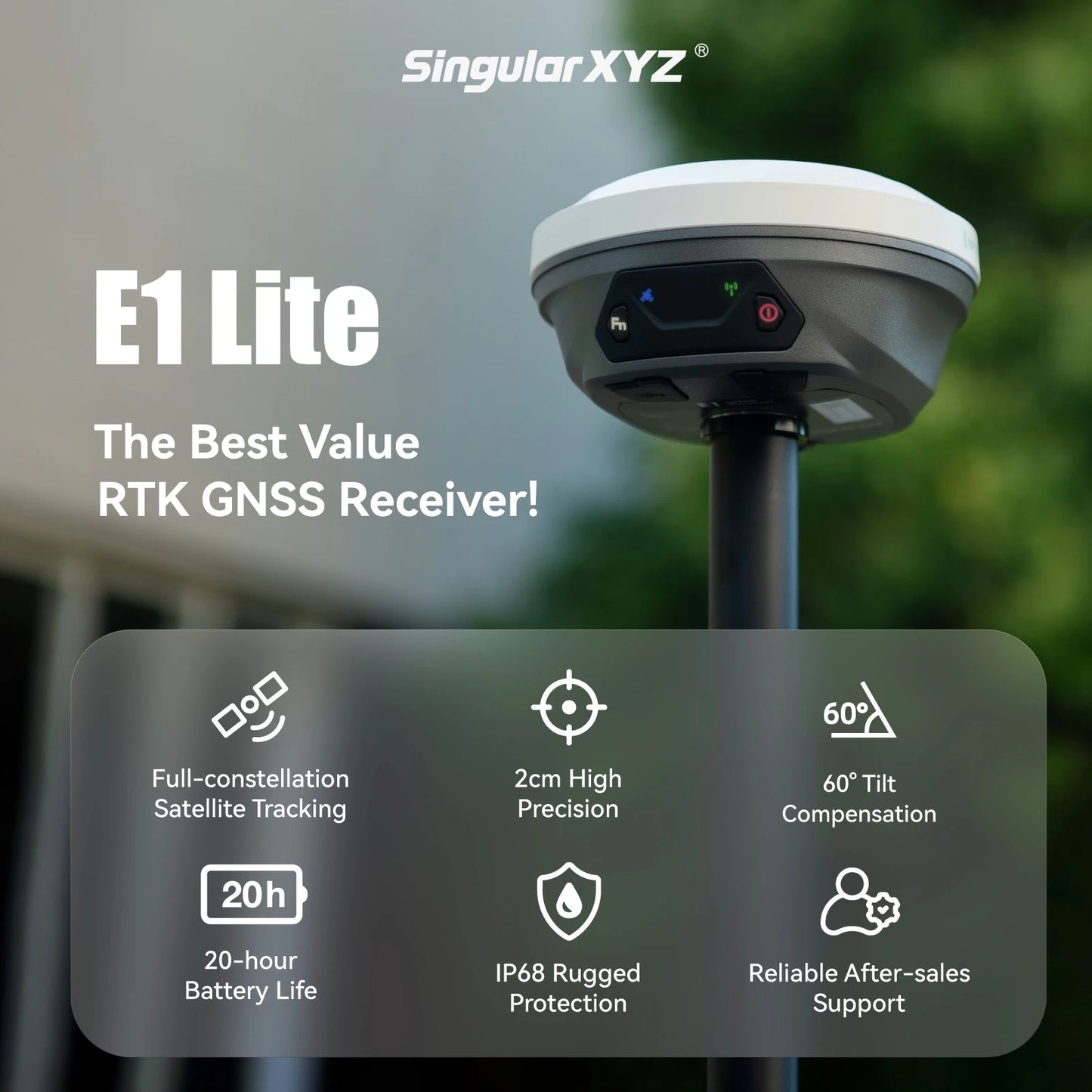ANDRICOS RTK GNSS Field Receiver — SingularXYZ E1 Lite Portable GNSS Base & Rover with 1408 Channels, 8GB Storage, 6700mAh Battery & Centimetre-Level Survey Positioning