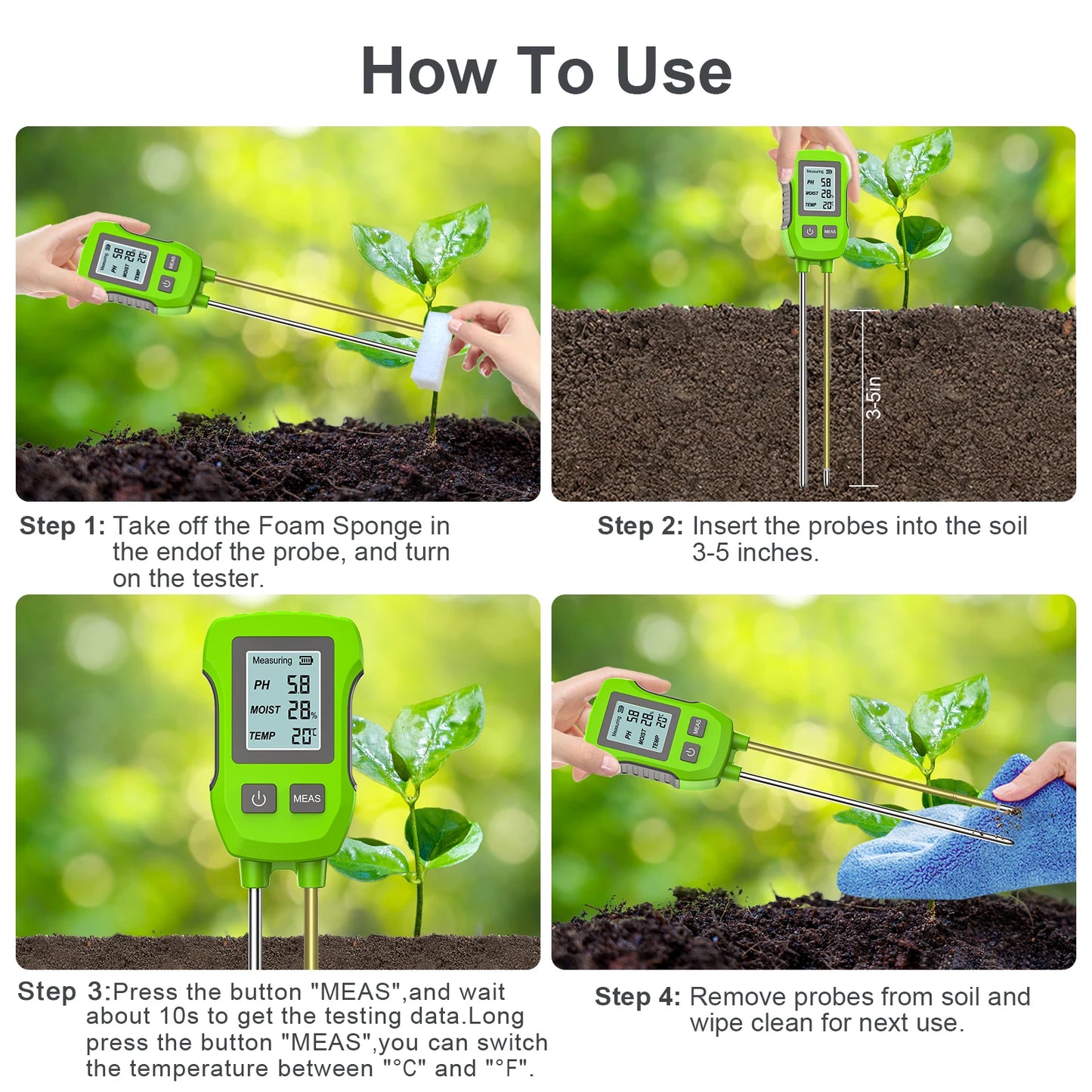 ANDRICOS Digital Soil Tester — INSOMA 3-in-1 LCD Soil Meter for pH, Moisture & Temperature with Backlight for Field, Garden & Environmental Checks