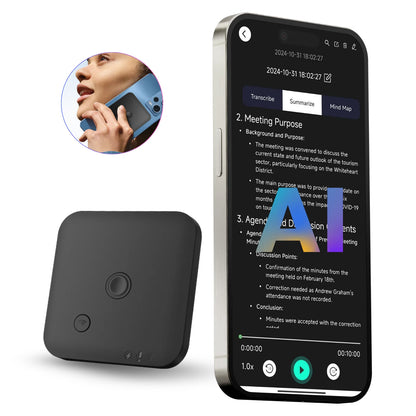 ANDRICOS AI Field Recorder — 64GB FoCase Rec CR1 Voice & Call Recorder with Speech-to-Text, AI Summaries, Translation Support, Dual Microphones & App File Management