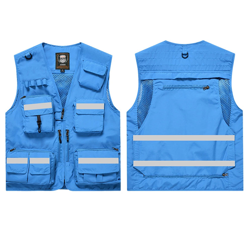 ANDRICOS High-Visibility Field Utility Vest — Multi-Pocket Reflective Workwear Vest for Surveying, Site Recording, Volunteers & Outdoor Field Tasks