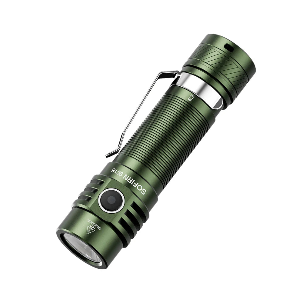 ANDRICOS Rechargeable EDC Flashlight — Sofirn SC18 1800LM USB-C Aluminium Torch with SST40 LED, 18650 Battery, TIR Optics & Power Indicator