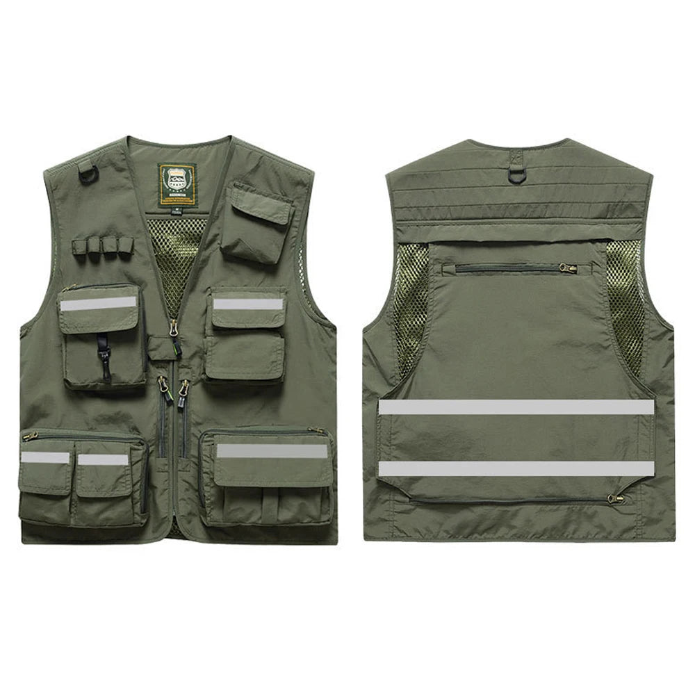 ANDRICOS High-Visibility Field Utility Vest — Multi-Pocket Reflective Workwear Vest for Surveying, Site Recording, Volunteers & Outdoor Field Tasks