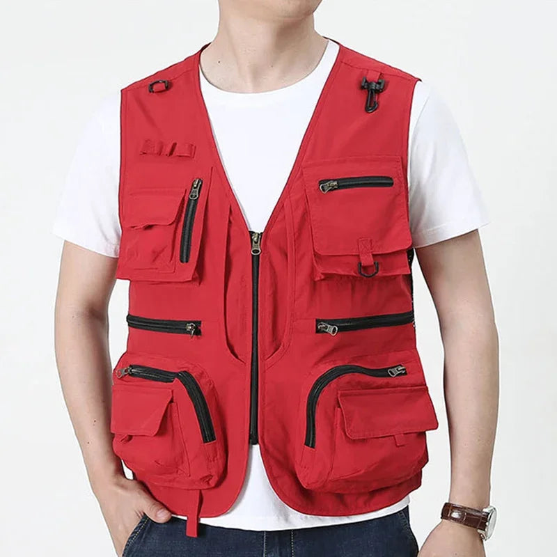 ANDRICOS Field Utility Vest — RONGKUN 14-Pocket Lightweight Mesh Sleeveless Workwear Vest for Photography, Fieldwork, Travel & Outdoor Carry